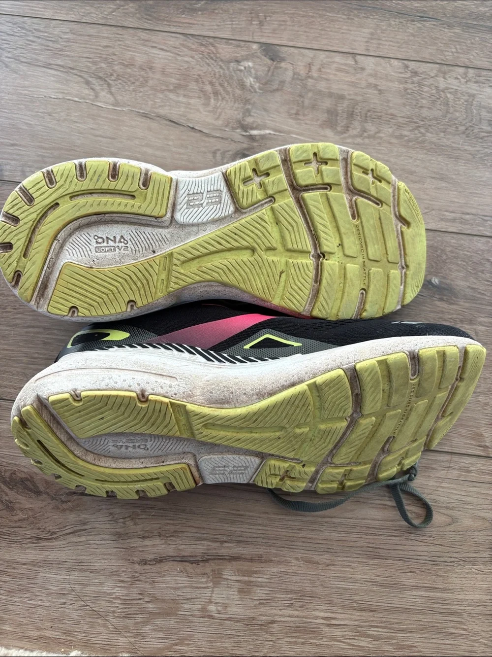Brooks Women's Adrenaline GTS 23 Black Running Shoes with Pink & Lime Accents